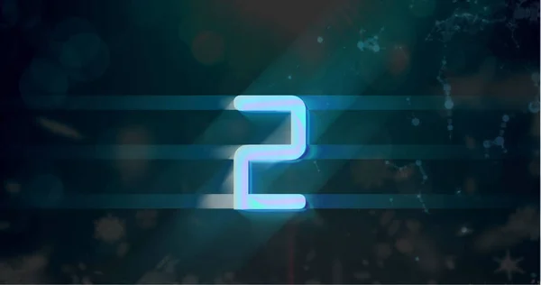 Image Blue Retro Digital Number Two Countdown Screen Flare Black — Stock Photo, Image