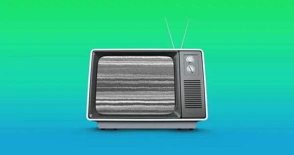 利用绿色渐变背景 复制空间说明电视屏幕中的故障技术 全息图 复古和技术概念 — 图库照片
