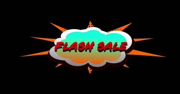 Imagem Flash Sale Texto Estilo Cartoon Nuvem Acima Explosão Contra — Fotografia de Stock