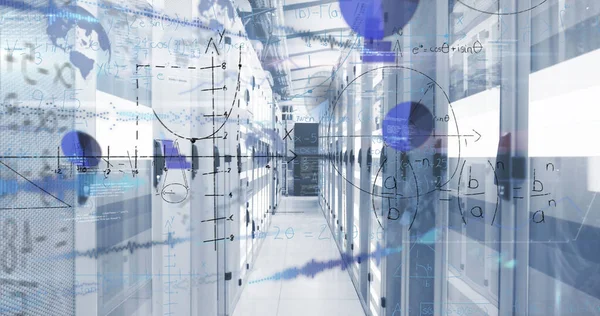 Immagine Equazioni Matematiche Elaborazione Dati Server Room Concetto Globale Tecnologia — Foto Stock