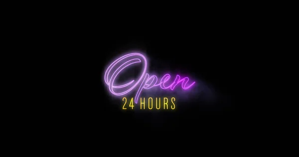 Image Neon Open Hours Black Background Party Disco Communication Vintage — Stock Photo, Image