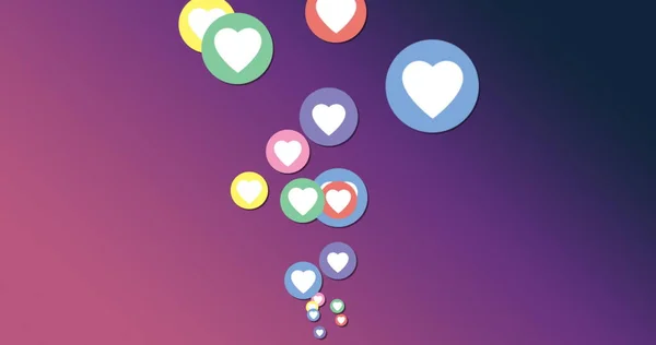 Image of social media reactions on purple background. Social media, communication, connections, global network and technology concept.