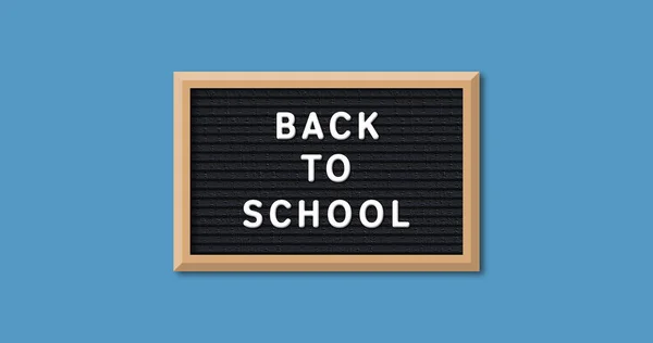 Kép Iskolából Fedélzeten Kék Háttérrel Vissza Iskolába Iskolába Oktatásba Tanulásba — Stock Fotó