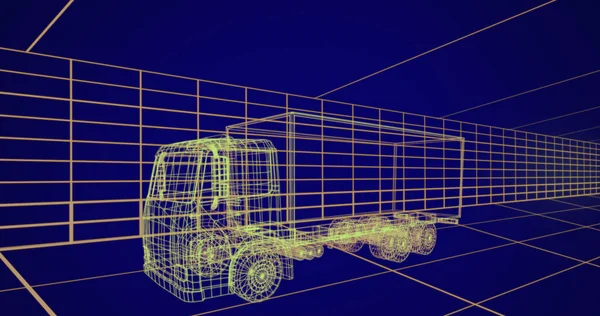 파란색 배경에 대항하는 모델의 트럭을 속에서 만들어 홀로그램 — 스톡 사진