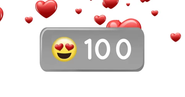 Immagine 100 Notifiche Emoticon Sfondo Bianco Con Cuori Social Media — Foto Stock