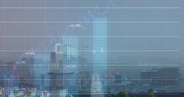 Wizerunek Finalnego Przetwarzania Danych Nad Urbanistyką Globalny Biznes Finanse Przetwarzanie — Zdjęcie stockowe