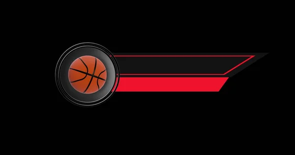 黒い背景にバスケットボールボールとブルーリボンのイメージ スポーツ ゲーム コミュニケーションとバナーの概念 — ストック写真