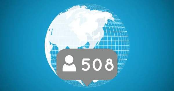 Imagen 508 Usuarios Globo Sobre Fondo Azul Redes Sociales Comunicación —  Fotos de Stock