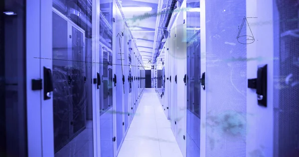 Image Mathematical Equations Data Processing Rainbow Lens Flare Server Room — Stock Photo, Image