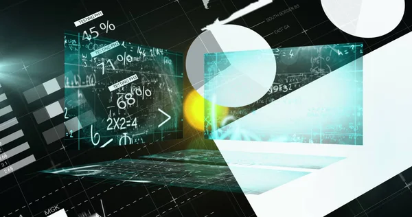 Imagem Processamento Dados Sobre Equações Matemáticas Fundo Preto Conceito Tecnologia — Fotografia de Stock