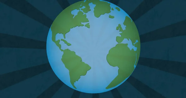 Illustration Glob Med Solstrålar Mönster Blå Bakgrund Kopiera Utrymme Globalisering — Stockfoto