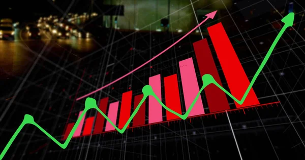 Bild Des Diagramms Über Dem Stadtbild Globales Geschäft Finanzen Und — Stockfoto