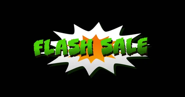 Imagem Flash Sale Texto Estilo Cartoon Explosão Contra Fundo Preto — Fotografia de Stock