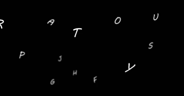 Ilustracja Wielu Alfabetów Czarnym Tle Przestrzeń Kopiowania Cyfrowo Generowane Listy — Zdjęcie stockowe