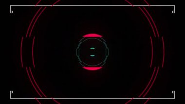 Siyah arka planda işaretleri olan titreşen neon soyut şekillerin animasyonu. Dijital olarak oluşturulmuş video oyunu, bağlantılar, ağlar ve veri işleme kavramı.