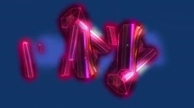 Mavi arka planda metalik pembe blokların animasyonu. Dijital olarak oluşturulmuş küresel bilgisayar ve veri işleme kavramı.