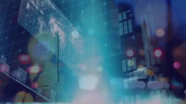 Noktalar üzerinde veri işleme animasyonu. Sosyal medya ve dijital arayüz konsepti dijital olarak oluşturulmuş video.