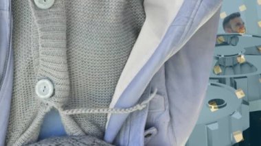 Beyaz adam yerine giysi animasyonu. Renk, şekil, iletişim ve iş konsepti dijital olarak oluşturulmuş video.