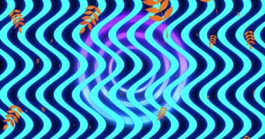 Sonbahar yapraklarının mavi dalgalı arka planda canlandırılması. Renkler, şekiller ve soyutlama konsepti dijital olarak oluşturulmuş video.