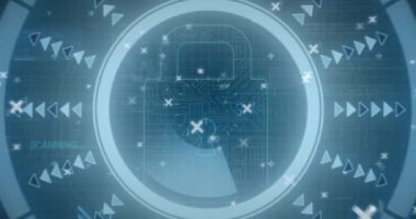 Asma kilit üzerinde veri işleme animasyonu. küresel iş ve dijital arayüz kavramı dijital olarak oluşturulmuş video.