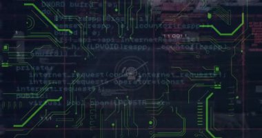 Ana karttaki parlayan ışık yollarının üzerinde veri işleme animasyonu. Dijital olarak oluşturulan küresel veri işleme ve çevrimiçi güvenlik kavramı.