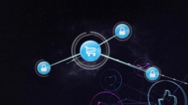 Dijital simgelerle bağlantı ağının animasyonu. küresel bağlantılar, ağlar ve veri işleme konsepti dijital olarak oluşturulmuş video.