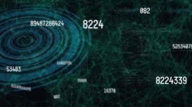 Kapsam ve bağlantılar üzerinden numaraların ve veri işlemenin animasyonu. Küresel ağlar, bağlantılar, iş dünyası, finans ve veri işleme kavramı dijital olarak oluşturulmuş video.