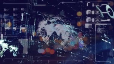 Dünya üzerinde veri işleme animasyonu. küresel iş ve dijital arayüz kavramı dijital olarak oluşturulmuş video.