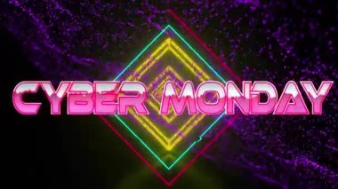 Animation of cyber monday text over shapes. Social media and digital interface concept digitally generated video.