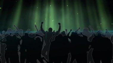 Işık noktalarının üzerinde dans eden insanların animasyonu. Parti, kutlama ve dijital arayüz kavramı dijital olarak oluşturuldu.