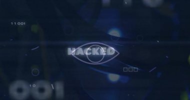 Bilgisayar anakart üzerinden hacklenmiş metin ve veri işleme animasyonları. Dijital olarak oluşturulmuş küresel çevrimiçi siber güvenlik, bilgisayar ve veri işleme kavramı.