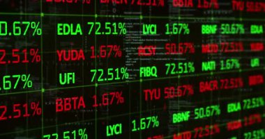 Siyah arka planda finansal veri işleme ve ızgara animasyonu. Küresel finans, iş ve veri işleme kavramı dijital olarak oluşturulmuş video.