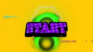 Animation of start text over shapes. Social media and digital interface concept digitally generated video.