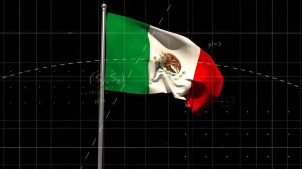 Animatie Van Wiskundige Vergelijkingen Zwaaiende Mexico Vlag Tegen Zwarte Achtergrond — Stockvideo