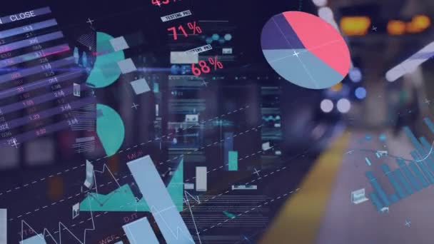 Animace Finančních Grafů Zpracování Dat Digitální Obrazovce Přes Noční Provoz — Stock video