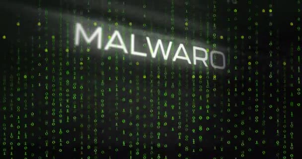 Animering Malware Text Och Binär Kodning Bearbetning Över Datorns Moderkort — Stockvideo