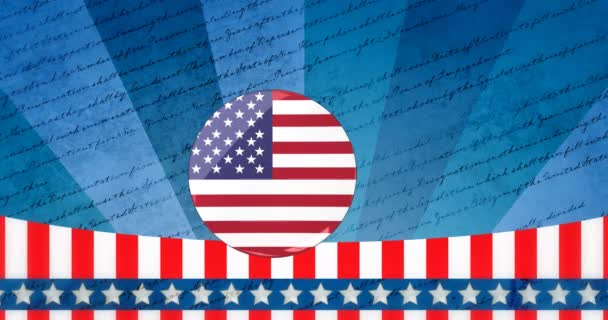 Animacja Okręgu Flagą Usa Niebieskim Tle Paski Napisami Amerykański Patriotyzm — Wideo stockowe