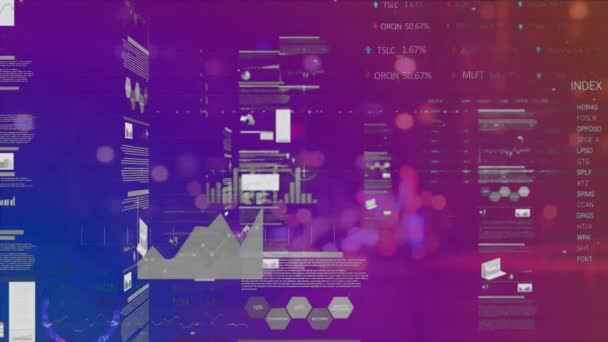 Animation Diverse Data Graphs Processing Purple Digital Screen Global Data — Stock Video