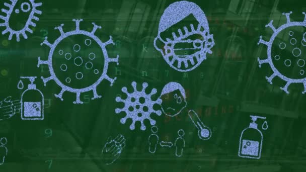 Animazione Icone Pandemiche Che Muovono Server Scansione Malware Rete Elaborazione — Video Stock