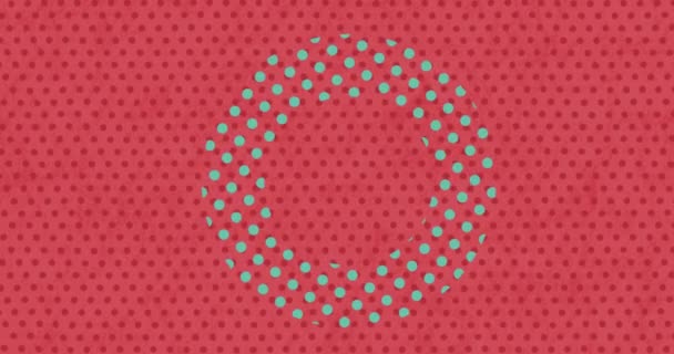 Animation Eines Grünen Kreises Auf Rot Gepunktetem Hintergrund Farben Formen — Stockvideo