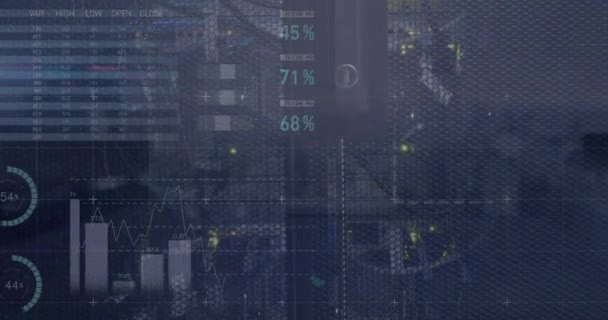 Анимация Обработки Данных Статистикой Компьютерными Серверами Глобальная Концепция Онлайн Безопасности — стоковое видео