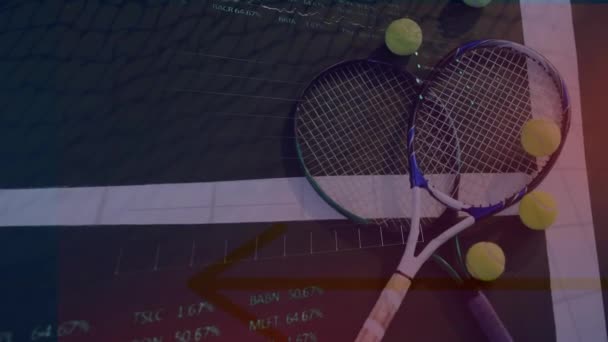 Animering Finansiella Data Bearbetning Över Tennisbollar Global Databehandling Och Sport — Stockvideo