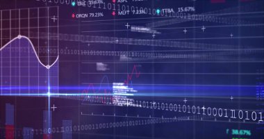 Donanma dijital uzayında işlenen çeşitli veri ve grafiklerin resmi. Küresel iş, finans, ekonomi, dijital arayüz ve teknoloji kavramı.