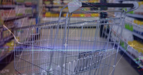 Imagem Processamento Dados Financeiros Sobre Carrinho Compras Compras Globais Negócios — Fotografia de Stock