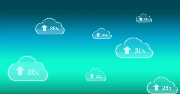 用蓝色渐变背景说明云层中的百分比和箭头符号 复制空间 云计算 上传和技术概念 — 图库照片