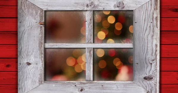 Imagem Janela Com Árvore Natal Borrada Decorações Natal Tradição Feriados — Fotografia de Stock