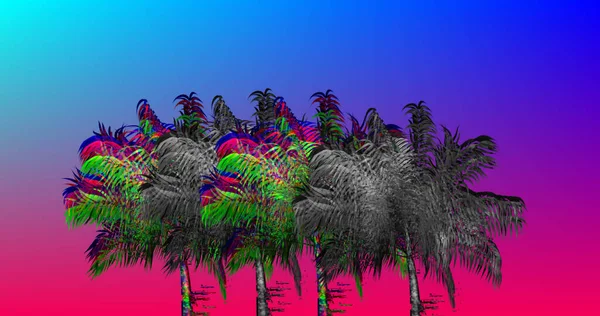 グラデーション背景に対するヤシの木のぼやけた効果のイラスト コピースペース デジタル生成 パーム ベクトル 抽象的な概念 — ストック写真