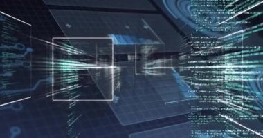 Dijital uzayda çember ve veri işleme animasyonu. Veri işleme, bağlantılar, ağ ve teknoloji konsepti dijital olarak oluşturulmuş video.