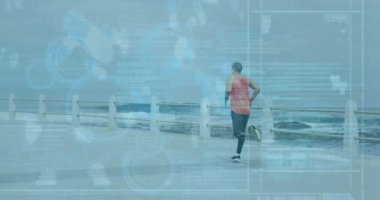 Denizde protez bacak eğitimi alan Afrikalı Amerikalı bir adamın dijital ekran animasyonu. Engellilik, aktif yaşam tarzı ve dijital arayüz konsepti dijital olarak oluşturulmuş video.