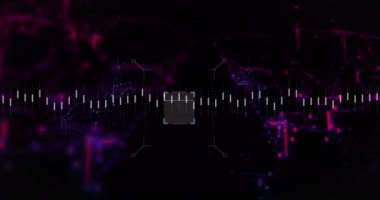 QR kodunun animasyonu, dijital karanlık uzayda grafikler ve parmak izleri. Küresel finans, ekonomi, veri işleme, ağ ve teknoloji konsepti dijital olarak oluşturulmuş video.